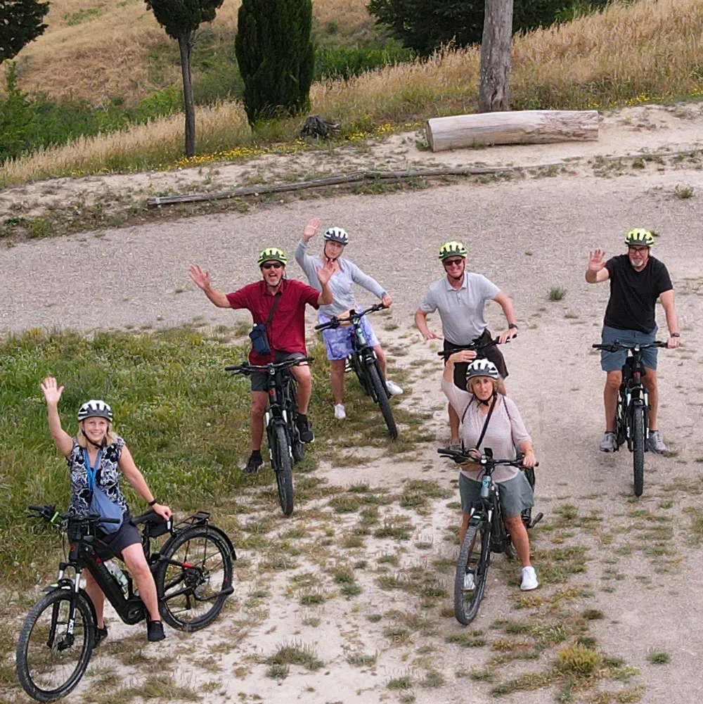 A nice group of friends exploring the hills of Certaldo by e-bike